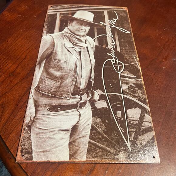 John Wayne Tin Sign The Duke Western Blank and White Cowboy Signature Retro - Picture 3 of 7